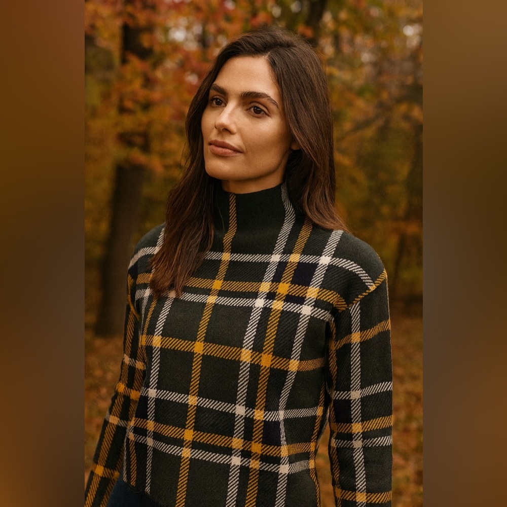 Tahari NWT~XS Plaid Sweater in Green, Black, Yellow, and White~